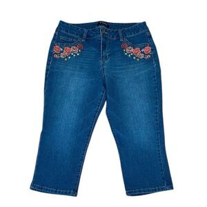 D. jeans Embroidered Capri Jeans, coral flowers, 12P